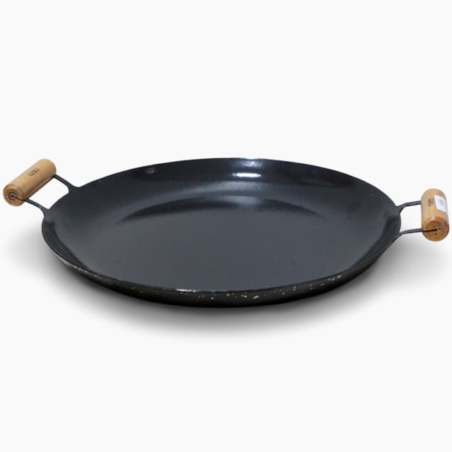 Bifeteira Disco de Arado Aço Esmaltado com Borda e Cabo de Madeira - Conex Tools Bifeteira Disco de Arado Aço Esmaltado com Borda e Cabo de Madeira - Conex Tools