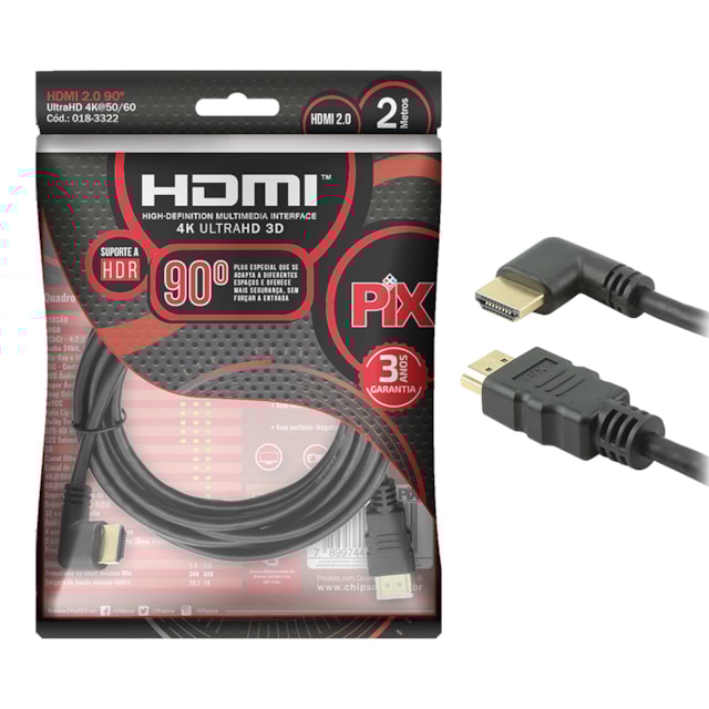 Cabo HDMI Série Classic 90 4K HDR 2 metros - Pix Cabo HDMI Série Classic 90 4K HDR 2 metros - Pix