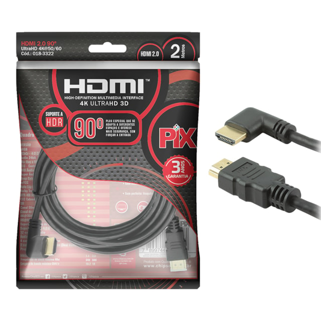 Cabo HDMI Série Classic 90 4K HDR 2 metros - Pix