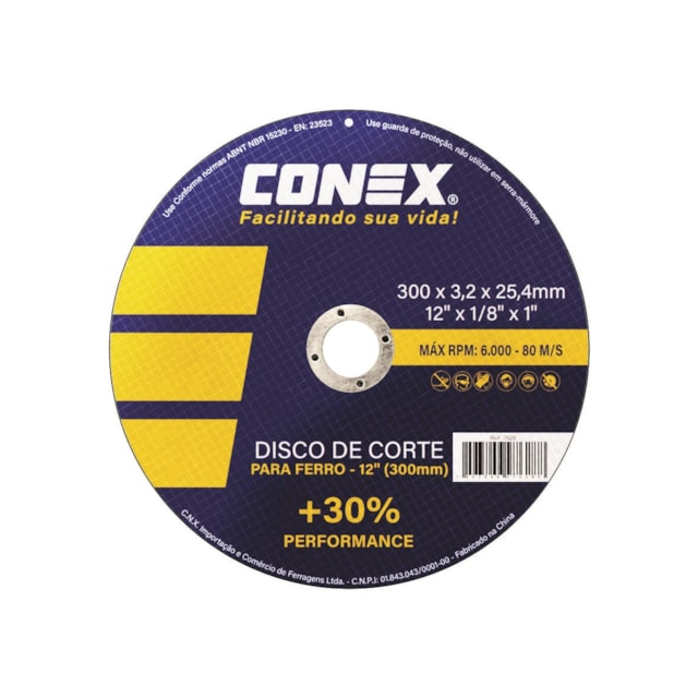 Disco de Corte Ferro 12" 304,8 x 3,2 x 25,4mm - Conex