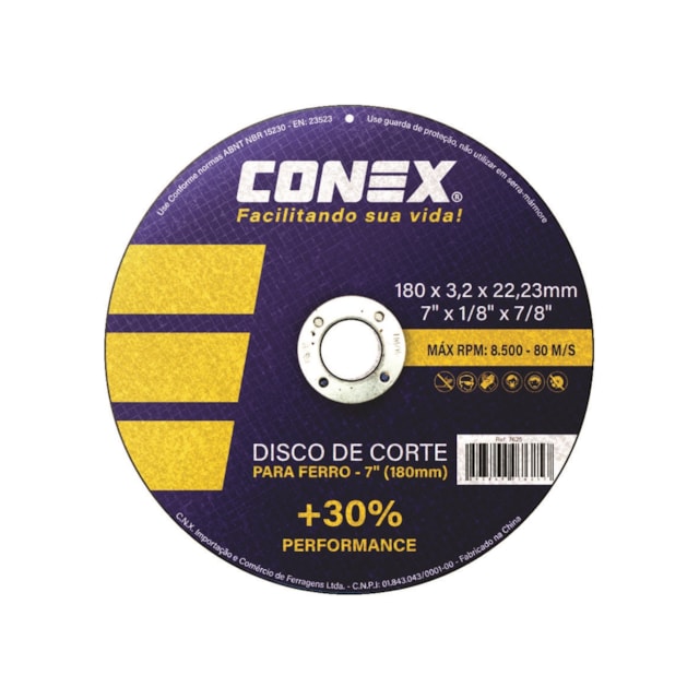 Disco de Corte Ferro 7" 177,8 x 3,2 x 22,2mm - Conex