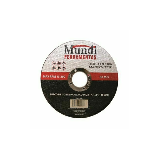 Disco de Corte Inox 4.1/2" 115 x 1,0 x 22,2mm - Mundi