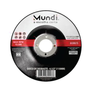 Disco Desbaste 4.1/2 - 115 X 4,8 X 22,23mm - Mundi