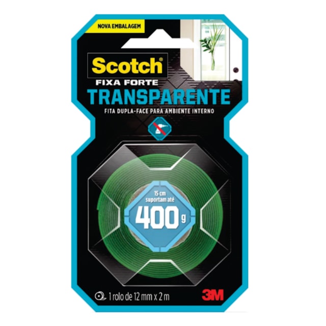 Fita Fixa Forte Dupla Face 12mm x 2m - 3M Fita Fixa Forte Dupla Face 12mm x 2m - 3M