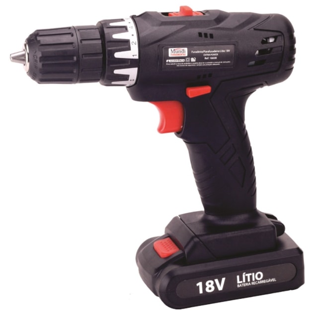 Furadeira Parafusadeira à Bateria Lítio 18V - Mundi