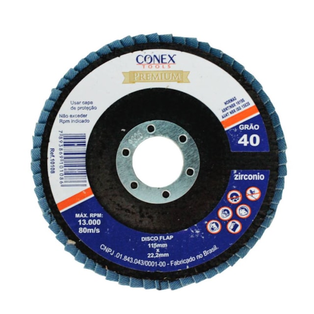 Kit com 5 Unidades Disco Flap Curvo de Zircônio 4.1/2" Grão 40 - Conex