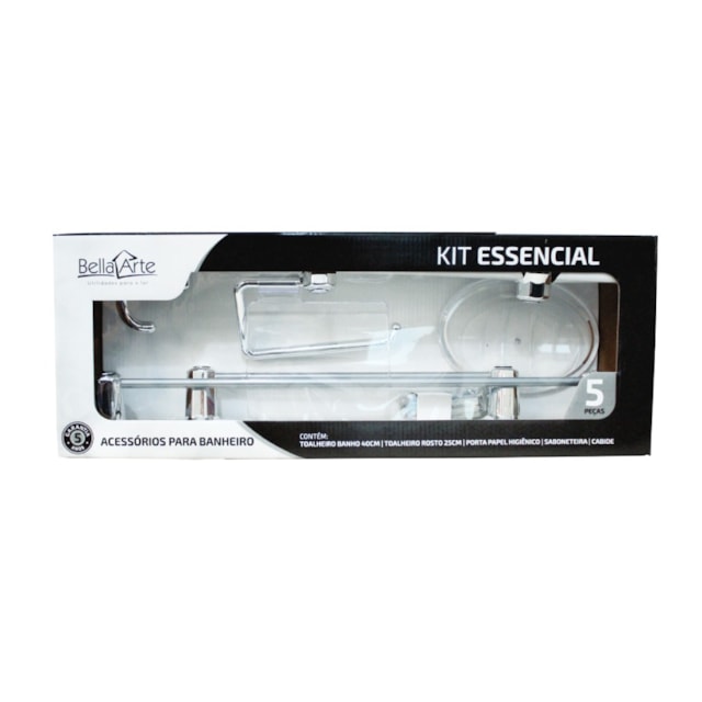 Kit para Banheiro Cromado com 5 Peças - Bella Arte Kit para Banheiro Cromado com 5 Peças - Bella Arte