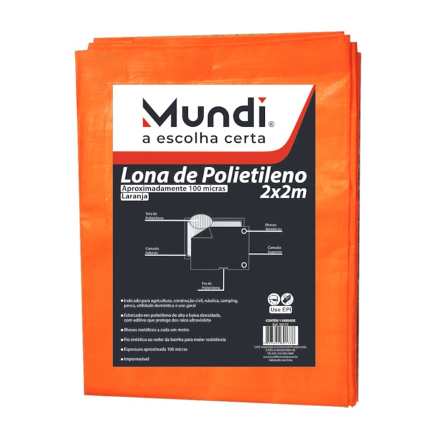 Lona de Polietileno Laranja 10 x 12m - Mundi