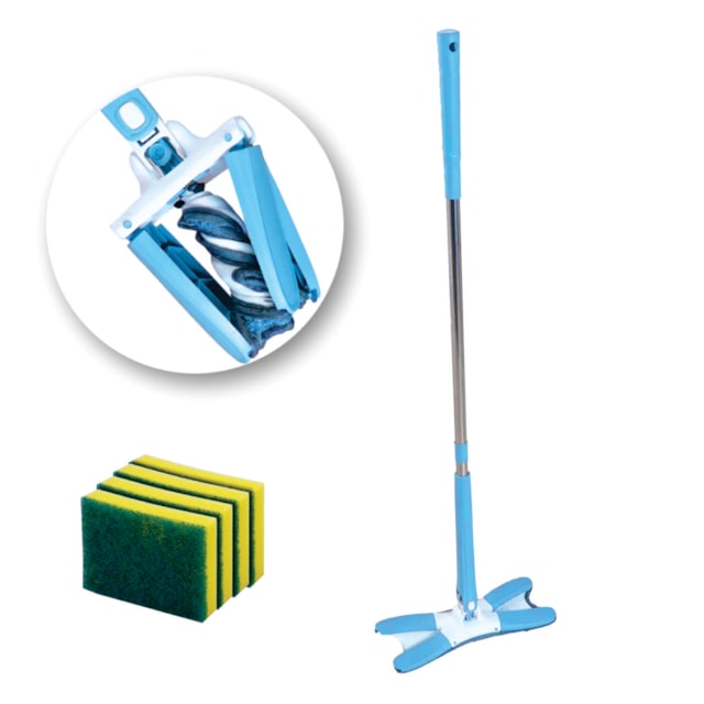 Mop para Limpeza Torce Fácil Twist 4 Esponjas Grátis - Mundi Mop para Limpeza Torce Fácil Twist 4 Esponjas Grátis - Mundi