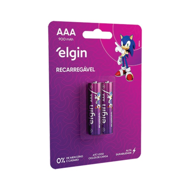 Pilha Recarregável AAA Palito 2 Unidades - Elgin Pilha Recarregável AAA Palito 2 Unidades - Elgin