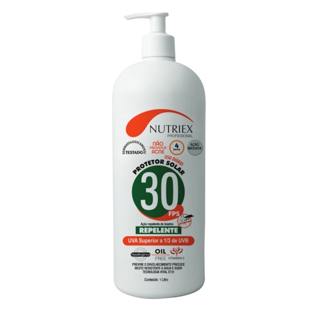 Protetor Solar FPS 30 Repelente 1L - Nutriex Protetor Solar FPS 30 Repelente 1L - Nutriex