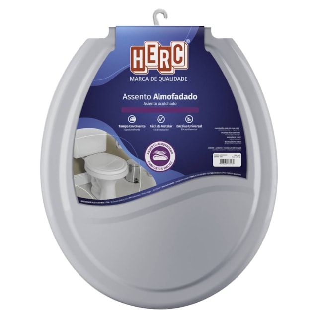 Tampa de Vaso Sanitário Cinza Almofadado Prime - Herc Tampa de Vaso Sanitário Cinza Almofadado Prime - Herc