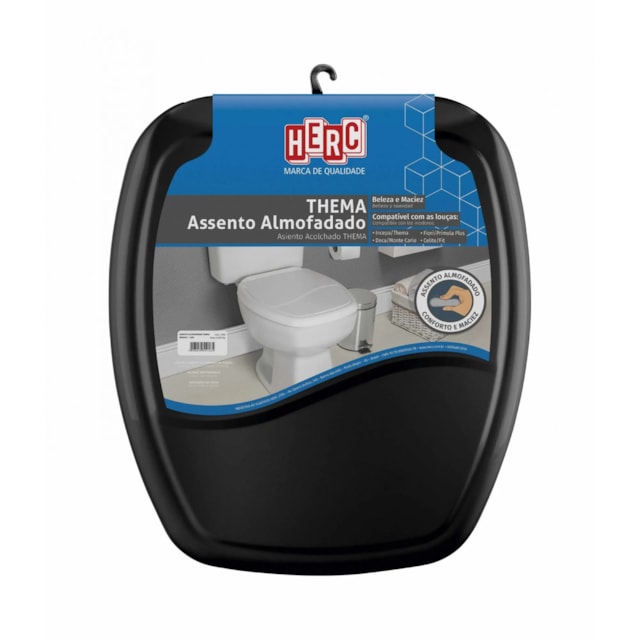 Tampa de Vaso Sanitário Preto Almofadado Premium Thema - Herc Tampa de Vaso Sanitário Preto Almofadado Premium Thema - Herc