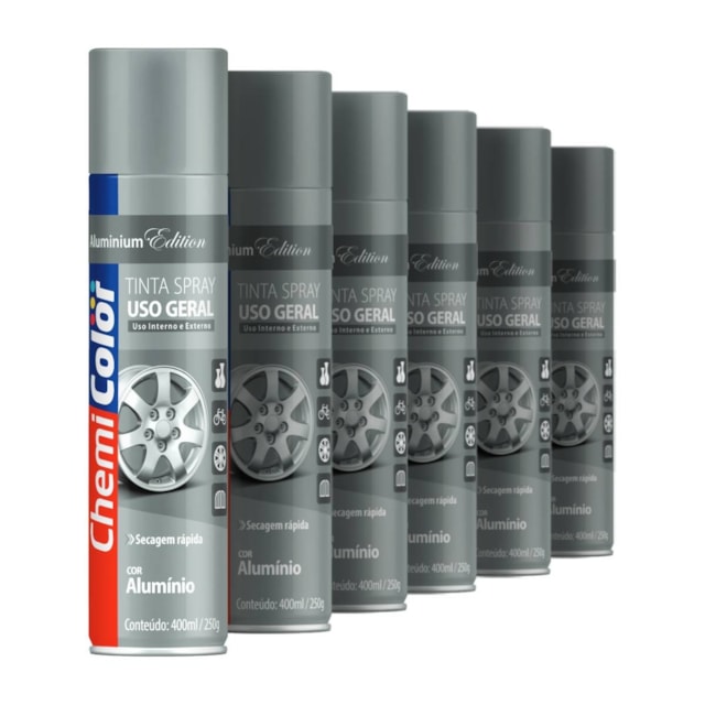 Tinta Spray Alumínio 400ml 6 Unidades - Chemicolor Tinta Spray Alumínio 400ml 6 Unidades - Chemicolor