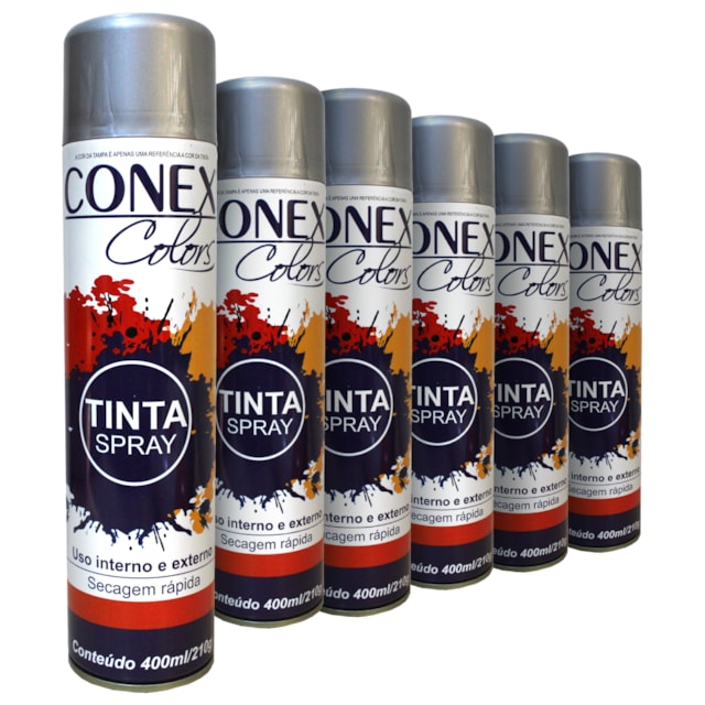Tinta Spray Alumínio Alta Temperatura 315ml 6 Unidades - Conex Colors Tinta Spray Alumínio Alta Temperatura 315ml 6 Unidades - Conex Colors