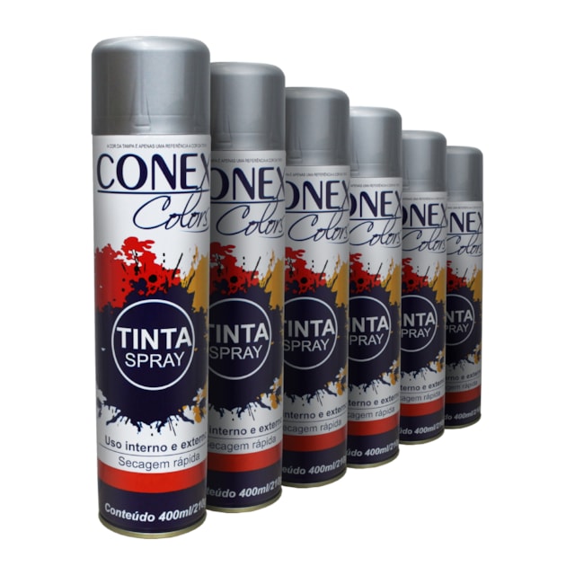 Tinta Spray Alumínio Metálico 400ml 6 Unidades - Conex Color Tinta Spray Alumínio Metálico 400ml 6 Unidades - Conex Color