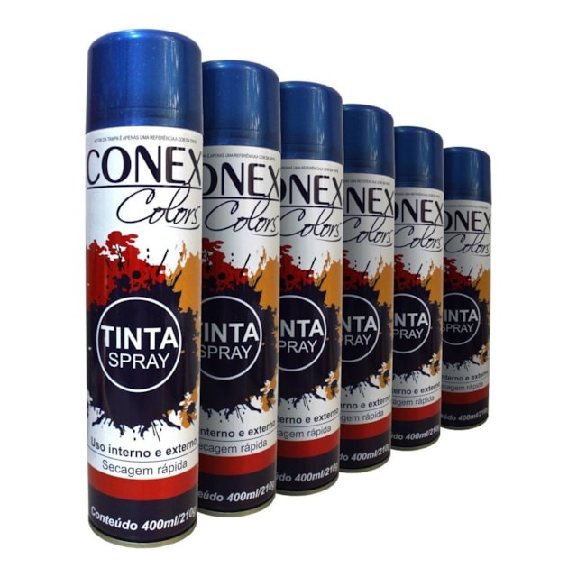 Tinta Spray Azul Metálica 350ml 6 Unidades - Conex Colors Tinta Spray Azul Metálica 350ml 6 Unidades - Conex Colors
