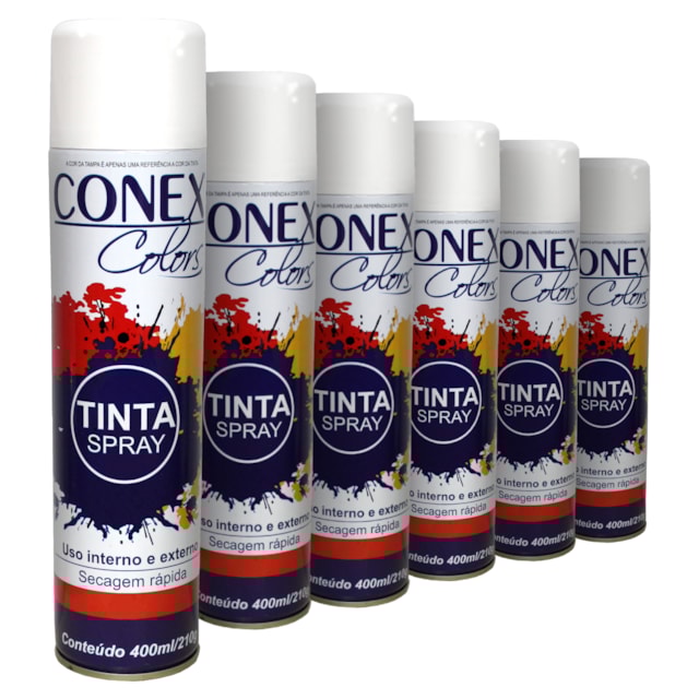 Tinta Spray Branco Brilhante 400ml 6 Unidades - Conex Colors Tinta Spray Branco Brilhante 400ml 6 Unidades - Conex Colors
