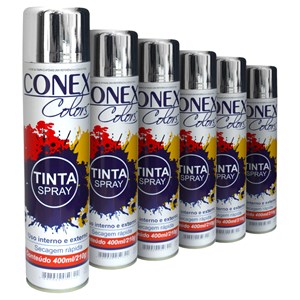 Tinta Spray Cromada Metálica 350ml 6 Unidades - Conex Colors
