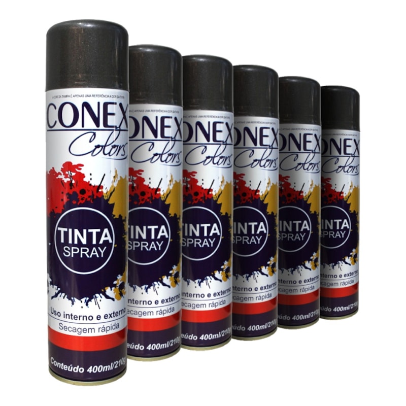 Tinta Spray Grafite Metálica 350ml 6 Unidades - Conex Colors - Macrofer