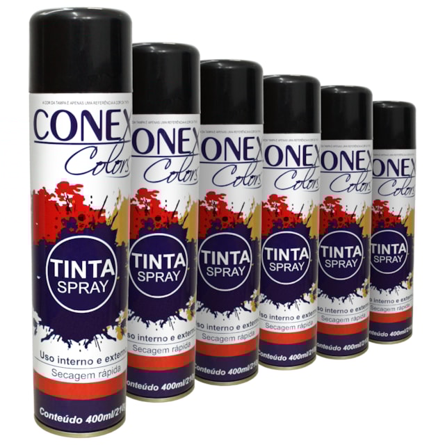 Tinta Spray Preto Brilhante 400ml 6 Unidades - Conex Colors Tinta Spray Preto Brilhante 400ml 6 Unidades - Conex Colors