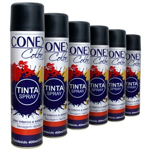 Tinta Spray Preto Fosco 400ml 6 Unidades - Conex Colors