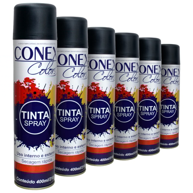 Tinta Spray Preto Fosco 400ml 6 Unidades - Conex Colors Tinta Spray Preto Fosco 400ml 6 Unidades - Conex Colors