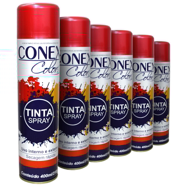 Tinta Spray Vermelha Metálica 350ml 6 Unidades - Conex Colors Tinta Spray Vermelha Metálica 350ml 6 Unidades - Conex Colors