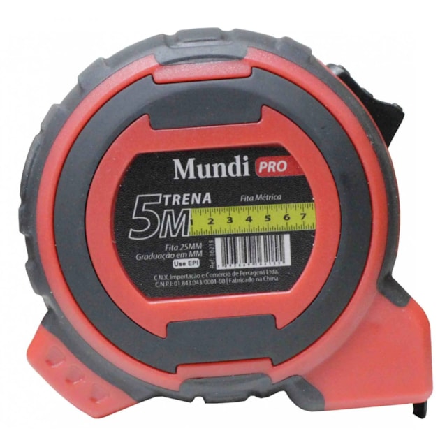 Trena Profissional 5m x 25mm Emborrachada - Mundi Trena Profissional 5m x 25mm Emborrachada - Mundi