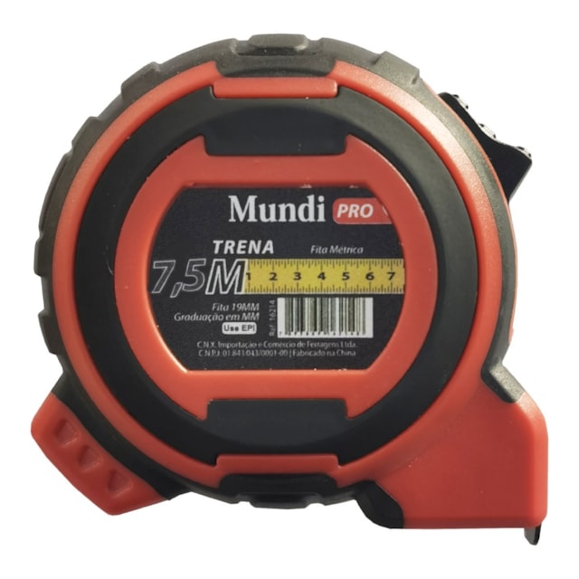 Trena Profissional 7,5m x 25mm Emborrachada - Mundi Trena Profissional 7,5m x 25mm Emborrachada - Mundi